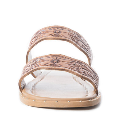 Myra Santa Fe Daisy Leather Sandals for Women - Handtooled Slides with Intricate Floral Design for Summer Comfort