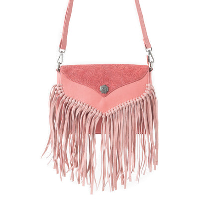 Wild West Fringe Leather Crossbody Bag in Pink