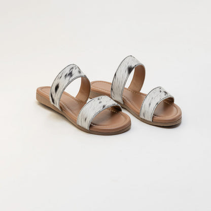 Vaquero Leather Hairon Sandals in Black & White