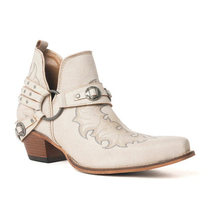 Western Ember Leather Embroidered Booties in White