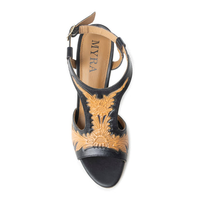 Rodeo Rose Handtooled Leather Heels in Natural Brown