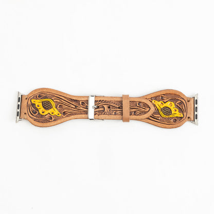 Lone Star Handtooled Leather Watch Band in Antique Tan