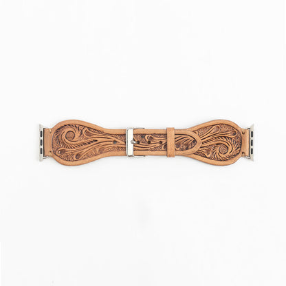 Lone Star Handtooled Leather Watch Band in Light Saddle Tan