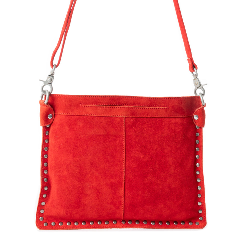 Myra Texas Rose Embroidered Leather Sling Bag for Women Suede Finish with Silver Studded Detail