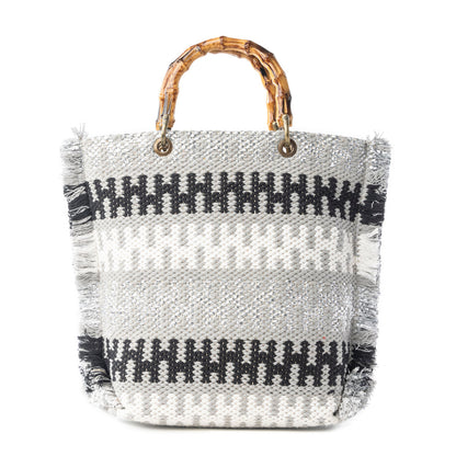 Myra Tundra Trail Hand Embroidered Tote Bag in Silver Dune