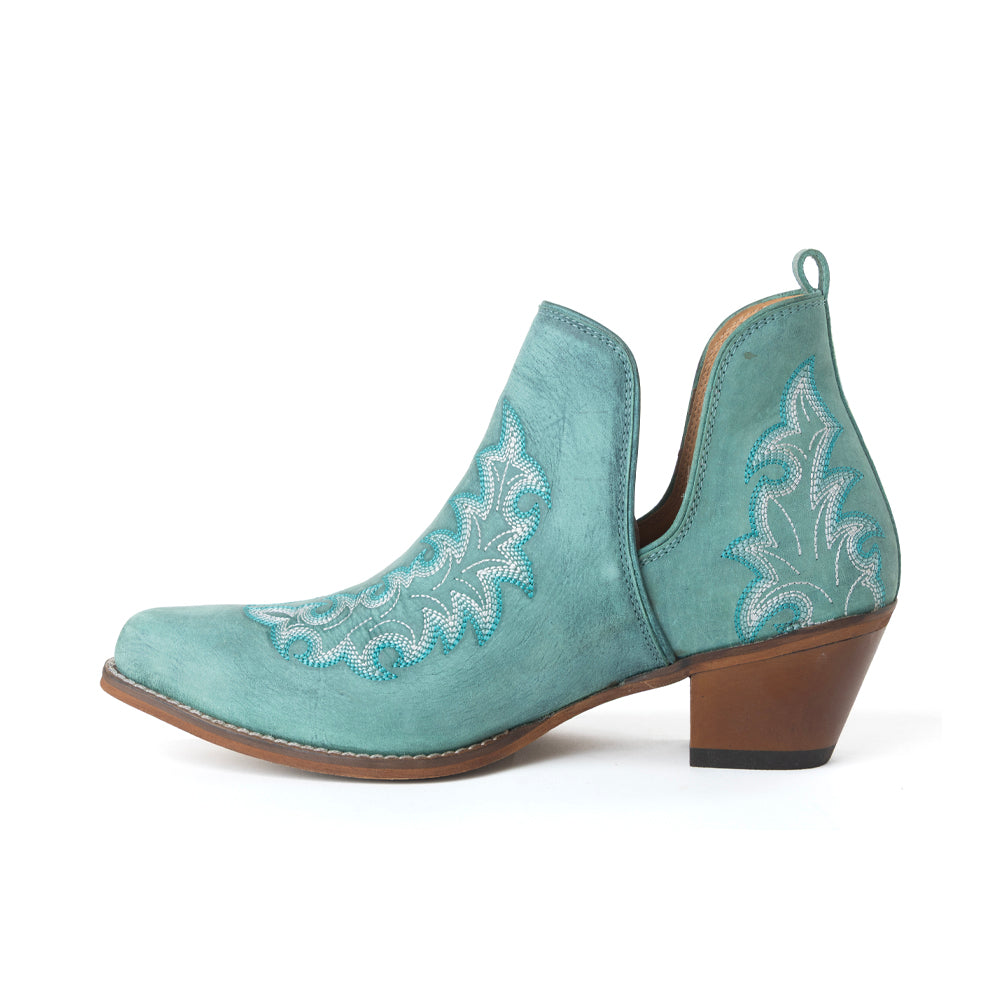 Myra Sagebreeze Embroidered Leather Booties in Lagoon Teal