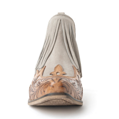Myra Cimarron Belle Fringed Handtooled Leather Booties in Wild Tan