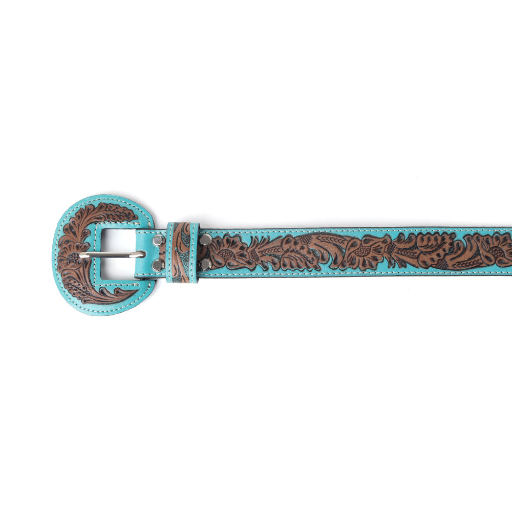 Barrel Bloom Leather Belt in Mahogany Brown