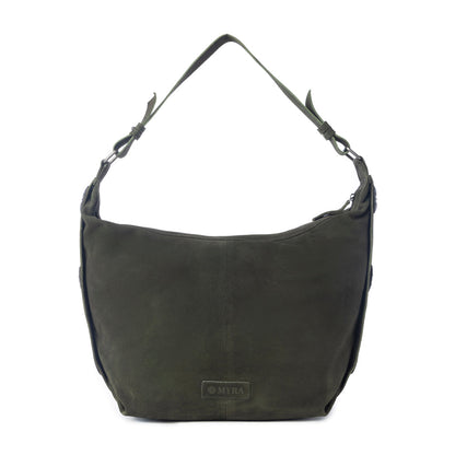 Myra Hunter’s Grove Suede Leather Shoulder Bag in Ranch Olive