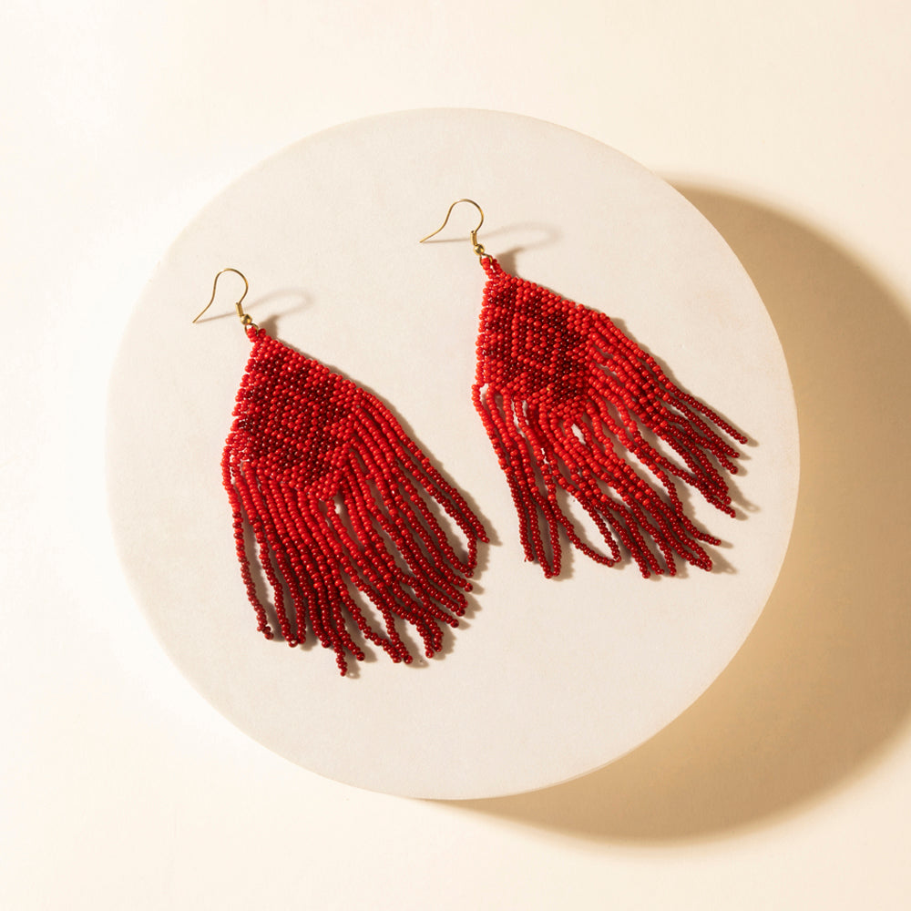 Myra Wild Blaze Beaded Fringe Earrings in Ember Red