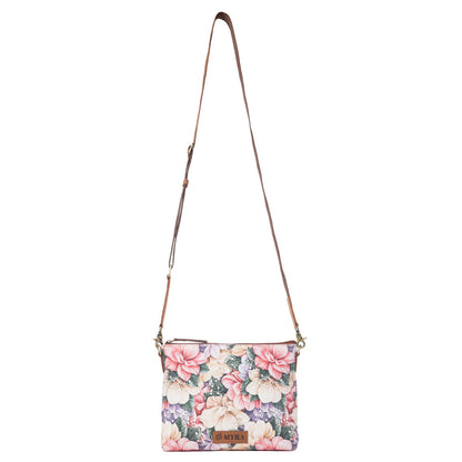 Myra Wildflower Trail Cotton & Leather Crossbody Bag in Vintage Rose