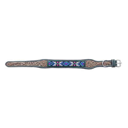 Turquoise Blossom Western Dog Collar in Brown