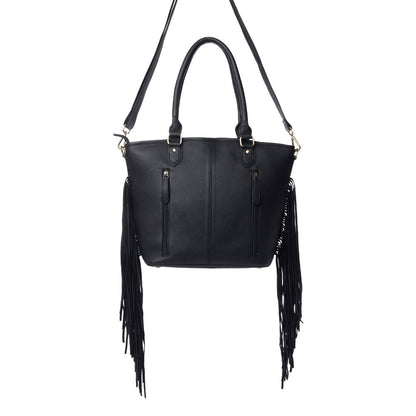 Myra High Plains Hairon Leather Concealed Fringe Carry Bag in Ebony Bone