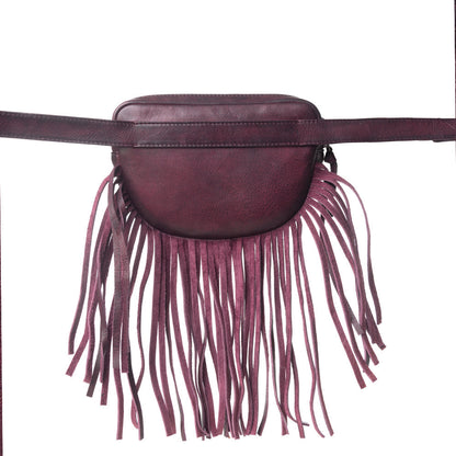 Myra Zidana Stormy Trails Fringed Veg Tanned Leather Bag in Raven Dusk