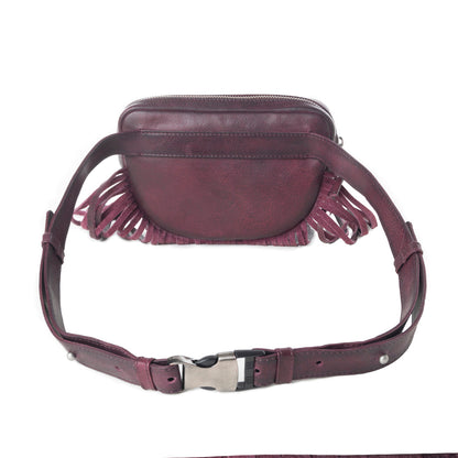 Myra Zidana Stormy Trails Fringed Veg Tanned Leather Bag in Raven Dusk