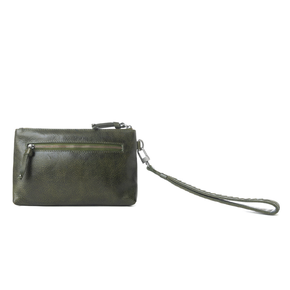 Myra Zidana Ethel Mini Veg Tanned Leather Wristlet in Ashen Sage