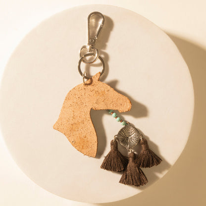 Myra Summer Cove Horse Handtooled Leather Key Fob in Caramel Tan