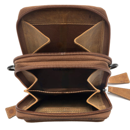Myra Rustler Ridge Embossed Leather Hairon Sling Bag in Sandstone Cream