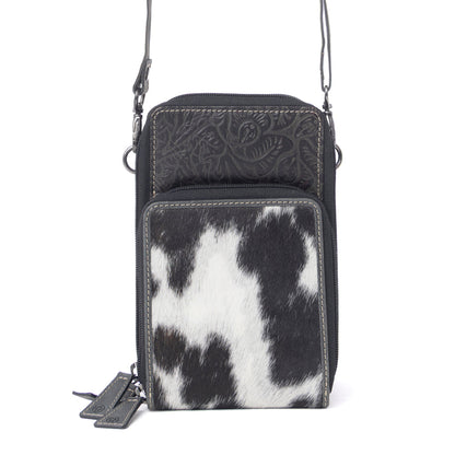 Myra Rustler Ridge Embossed Leather Hairon Sling Bag in Slate Smoke