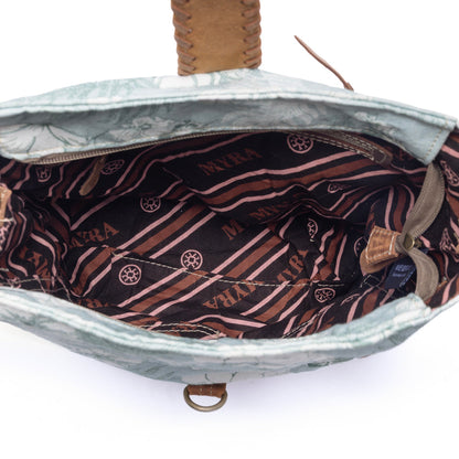 Myra Sagefield Cotton & Leather Shoulder Bag in Mint Brown