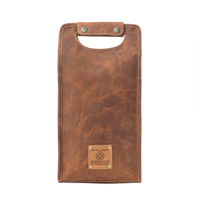 Myra Cypress Field Hairon Leather Wine Bottle Holder in Shadow Cream Chestnut Brown