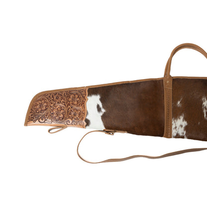 Myra Redstone Divide Handtooled Hairon Leather Gun Case in Mocha Brown