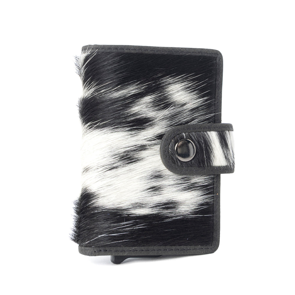 Myra Dune Star Hairon Leather Credit Card Holder in Black & White