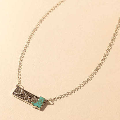 Myra Cowgirl Boot Charm Necklace for Women in Moonlit and Turquoise