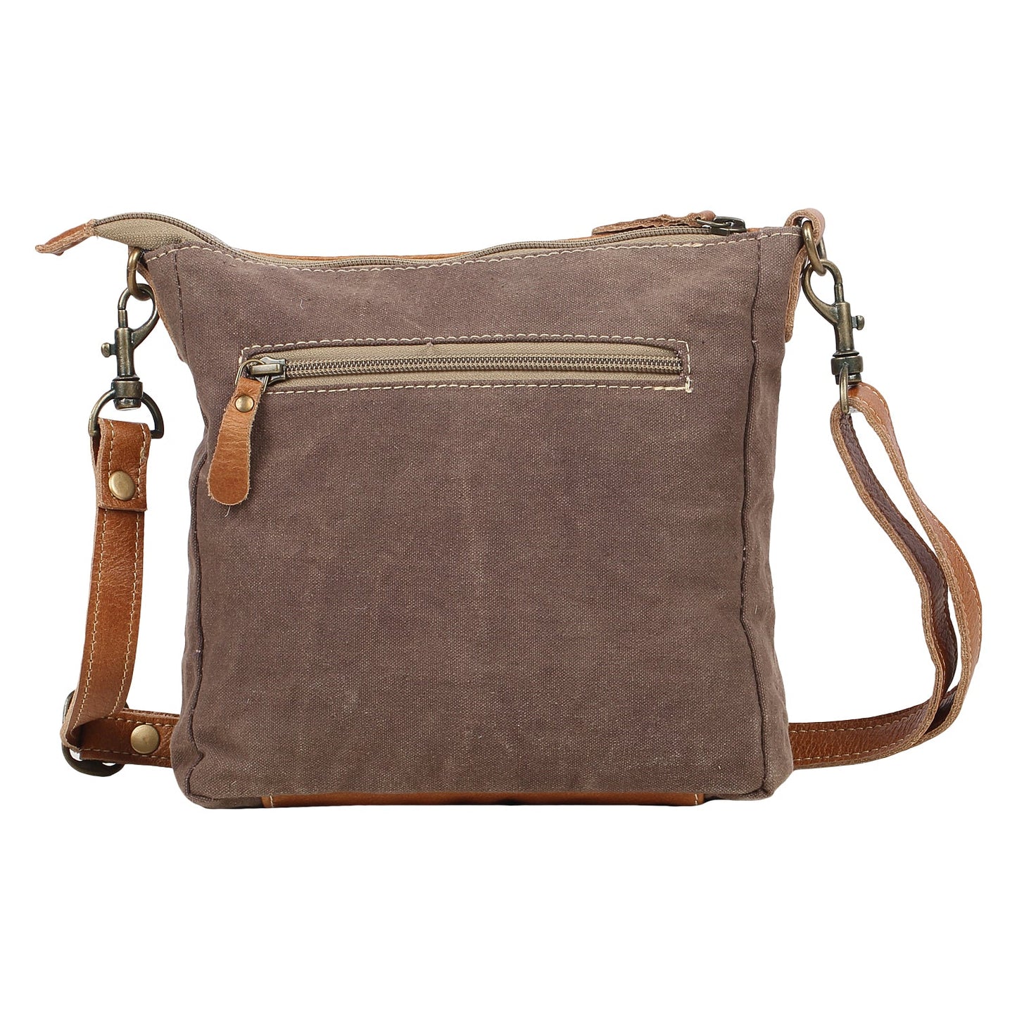 Myra Dizzy Circle Leather Shoulder Bag for Women Sunburst Floral Print, Adjustable Strap, Rustic Everyday Companion