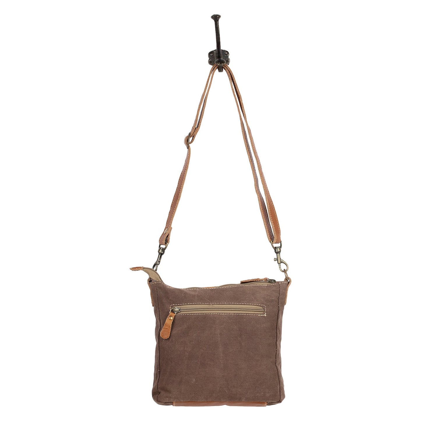 Myra Dizzy Circle Leather Shoulder Bag for Women Sunburst Floral Print, Adjustable Strap, Rustic Everyday Companion