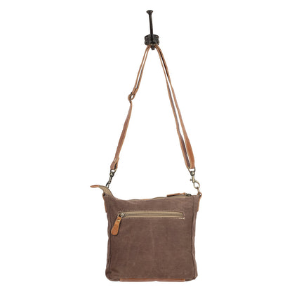 Myra Dizzy Circle Leather Shoulder Bag for Women Sunburst Floral Print, Adjustable Strap, Rustic Everyday Companion