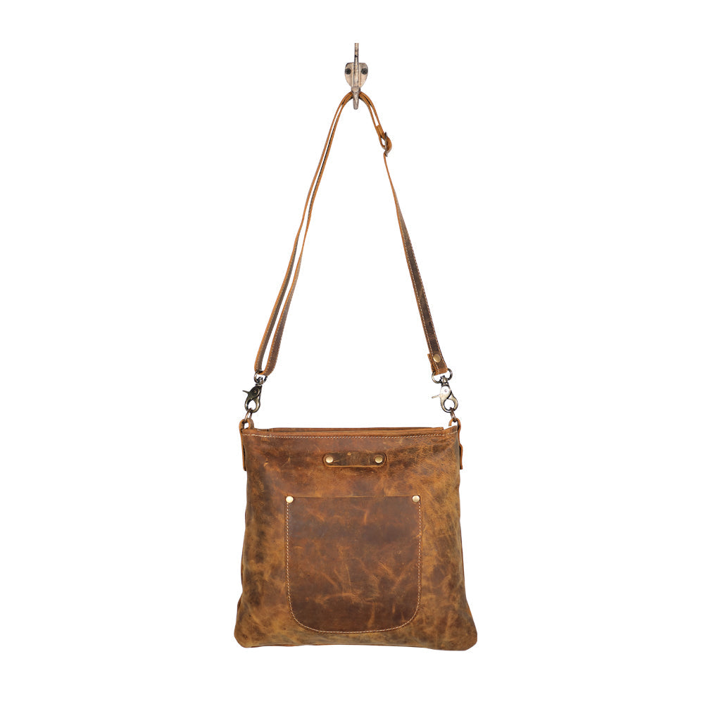 Myra Beast Leather Messenger Bag for Women Distressed Brown Full-Grain Leather with Adjustable Strap and Front Pocket
