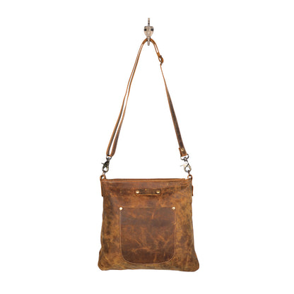 Myra Beast Leather Messenger Bag for Women Distressed Brown Full-Grain Leather with Adjustable Strap and Front Pocket
