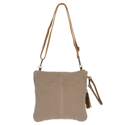 Myra Contentent Aztec Sling Bag for Women – Patterned Canvas, Brown Leather Trim, Crossbody for Everyday Western Look