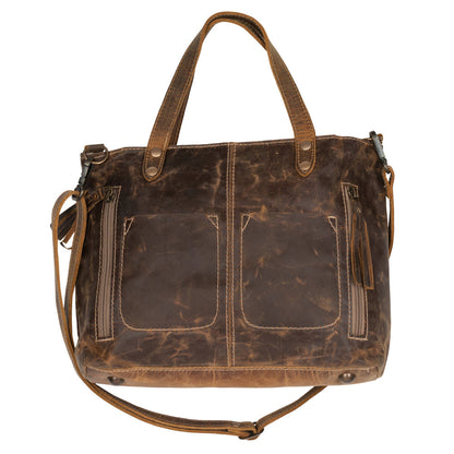 Myra Ultimate Choice Brown Suede Leather Handbag for Women Twin Top Handles, Crossbody Strap, Double Front Pockets