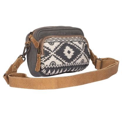 Myra Temptation Tribal Pattern Small Crossbody Bag for Women â€“ Geometric Canvas Front, Adjustable Leather Strap for Everyday Western Style