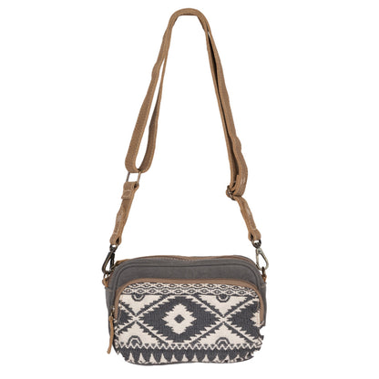 Myra Temptation Tribal Pattern Small Crossbody Bag for Women â€“ Geometric Canvas Front, Adjustable Leather Strap for Everyday Western Style