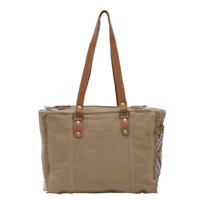 Myra Elisa Le Hairon Leather Tote Bag Fringe Accents, Handwoven Tribal Design for Everyday Use