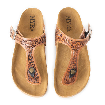 Myra Grashius Leather Slip-on Flats for Women - Handtooled Casual Sandals with Western Flair