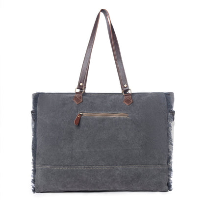 Myra Rosalinda Cross Stitched Hairon Leather Weekender Bag - Spacious Travel Tote with Stitch Trim and Durable Shoulder Straps