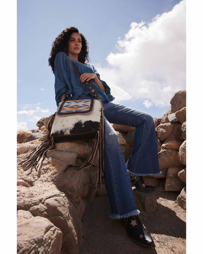 Sun Serape Fringed Leather Hairon Bag