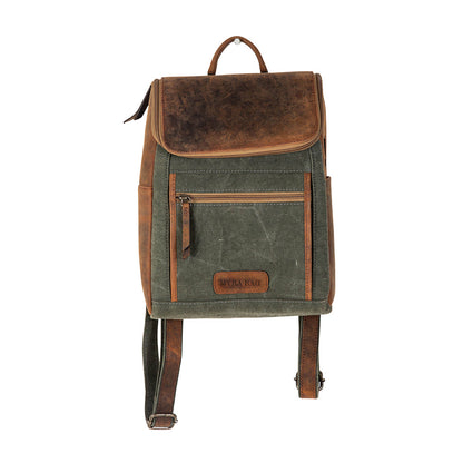 Myra Carriage Port Slimline Backpack - Aged Leather Flap, Rustic Daypack for Daily Commute & Outdoor Travel