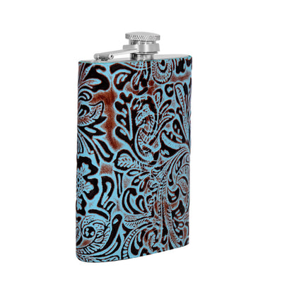Mountain Trail Flask in Hand-tooled Leather