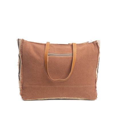 Myra Kaliko Hill Canvas Weekender Bag for Women Handwoven Boho Print with Dual Shoulder Handles