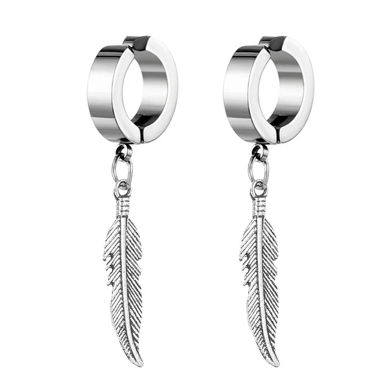 Cross Feather Stud Earrings Set | Unisex Stainless Steel Punk Jewelry