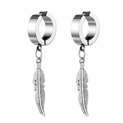 Cross Feather Stud Earrings Set | Unisex Stainless Steel Punk Jewelry
