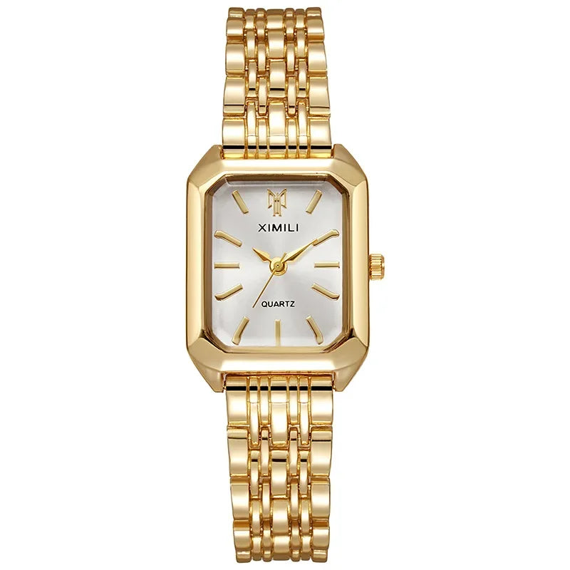 Women's Quartz Watch Rectangle Dial | Fashion Casual Steel Strap Watch