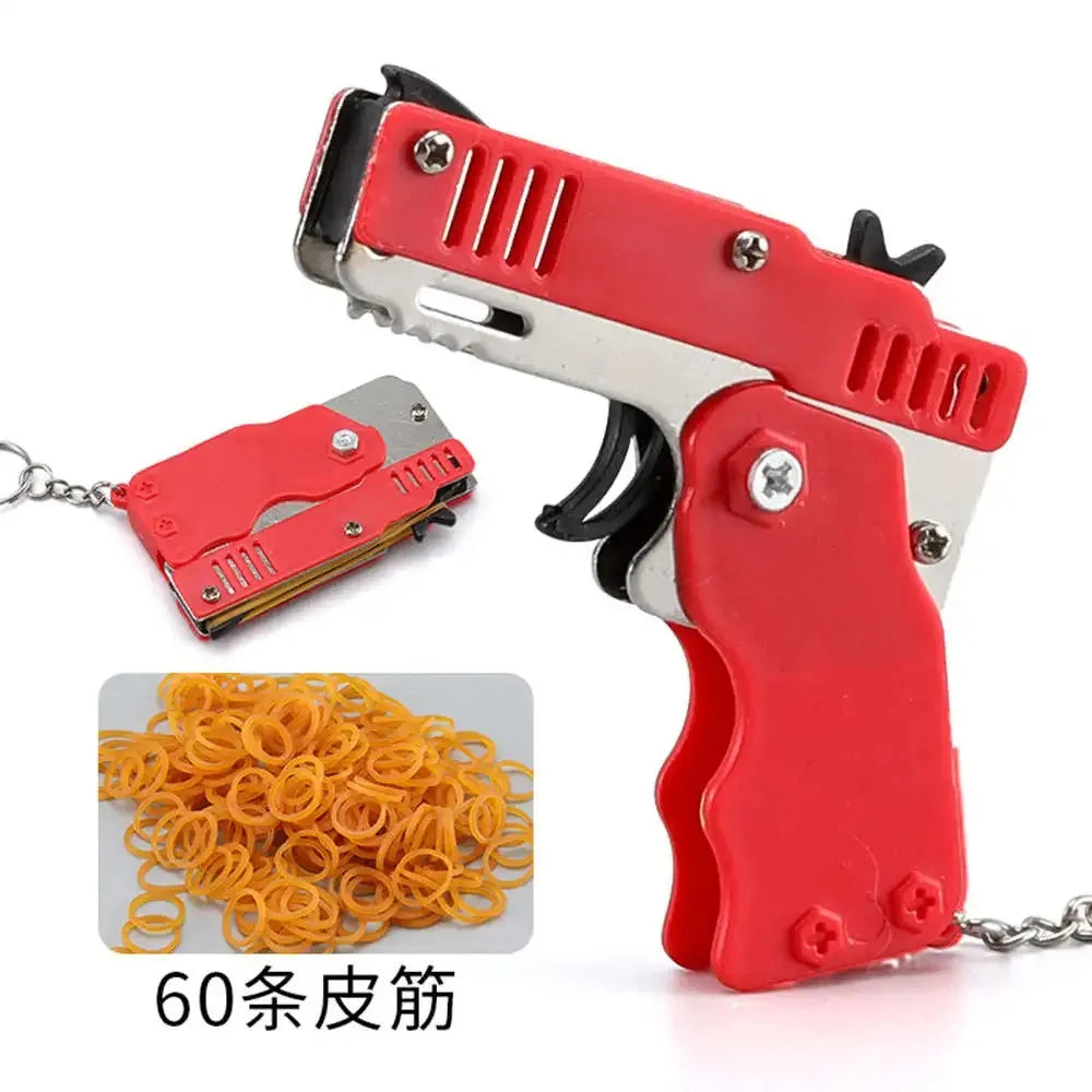 Metal Rubber Band Gun Keychain | Mini Shooting Toy for Outdoor Fun