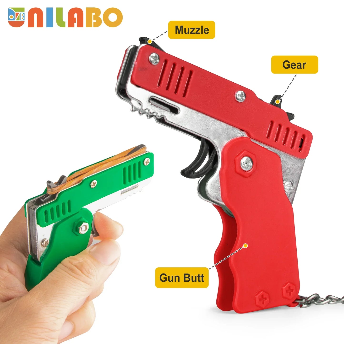 Mini Alloy Foldable Rubber Band Gun Keychain | Quick Shooting Toy