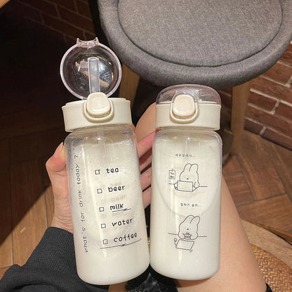 Cartoon Water Bottle With Straw | Cute Plastic Drinking Bottle for Milk, Coffee, and Tea